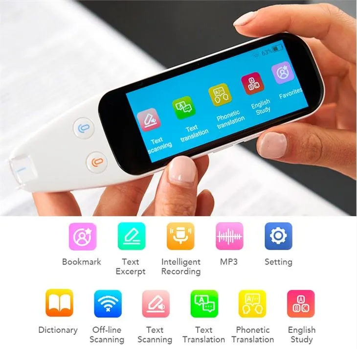 Dispositivo traductor de idioma de escaneo de pantalla táctil de 3,46 pulgadas